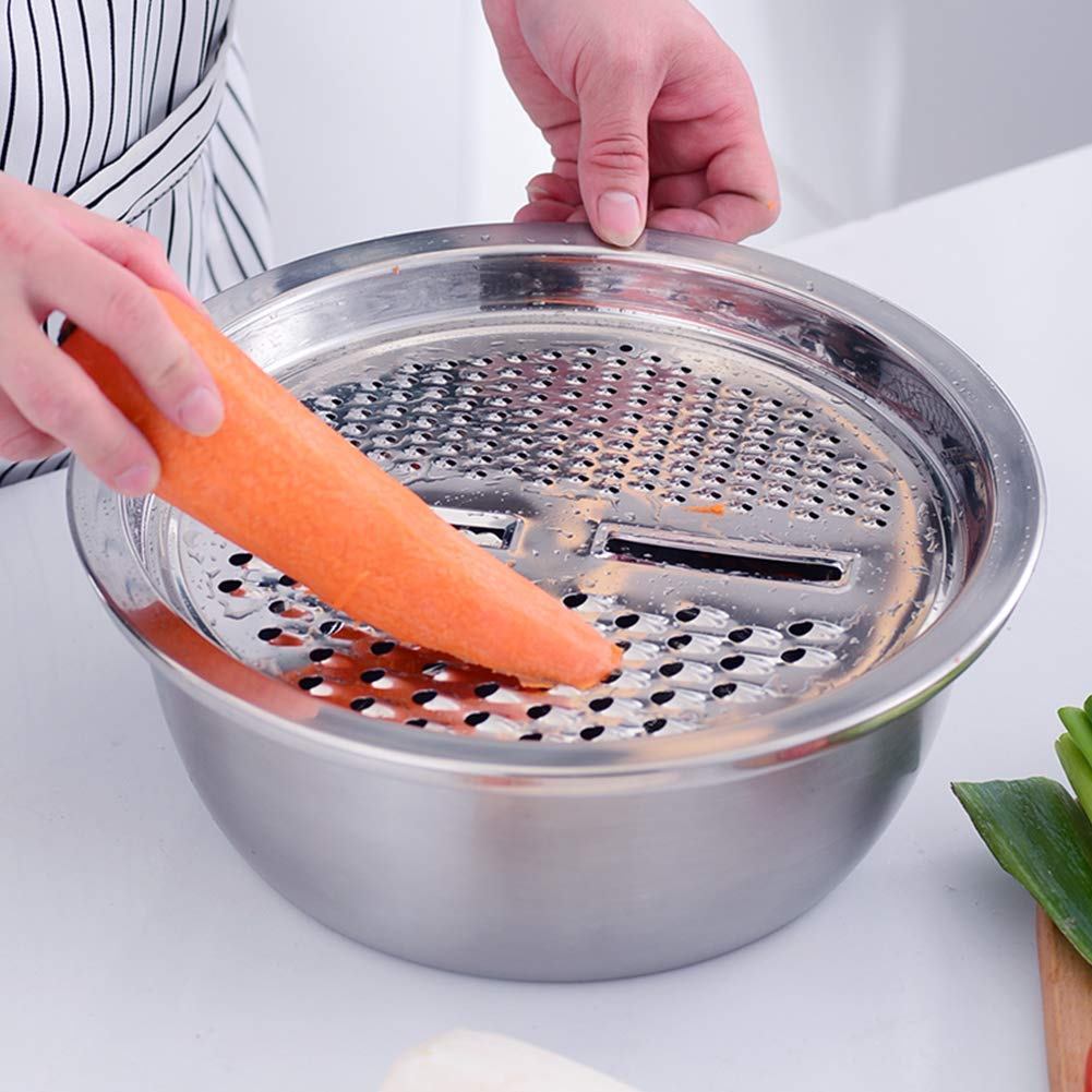 Set 3 In 1 Di Colini Da Cucina A Doppio Strato Con Coperchio - Scolapasta Multifunzione Per Frutta E Verdura, 22x22x11 Cm, PP