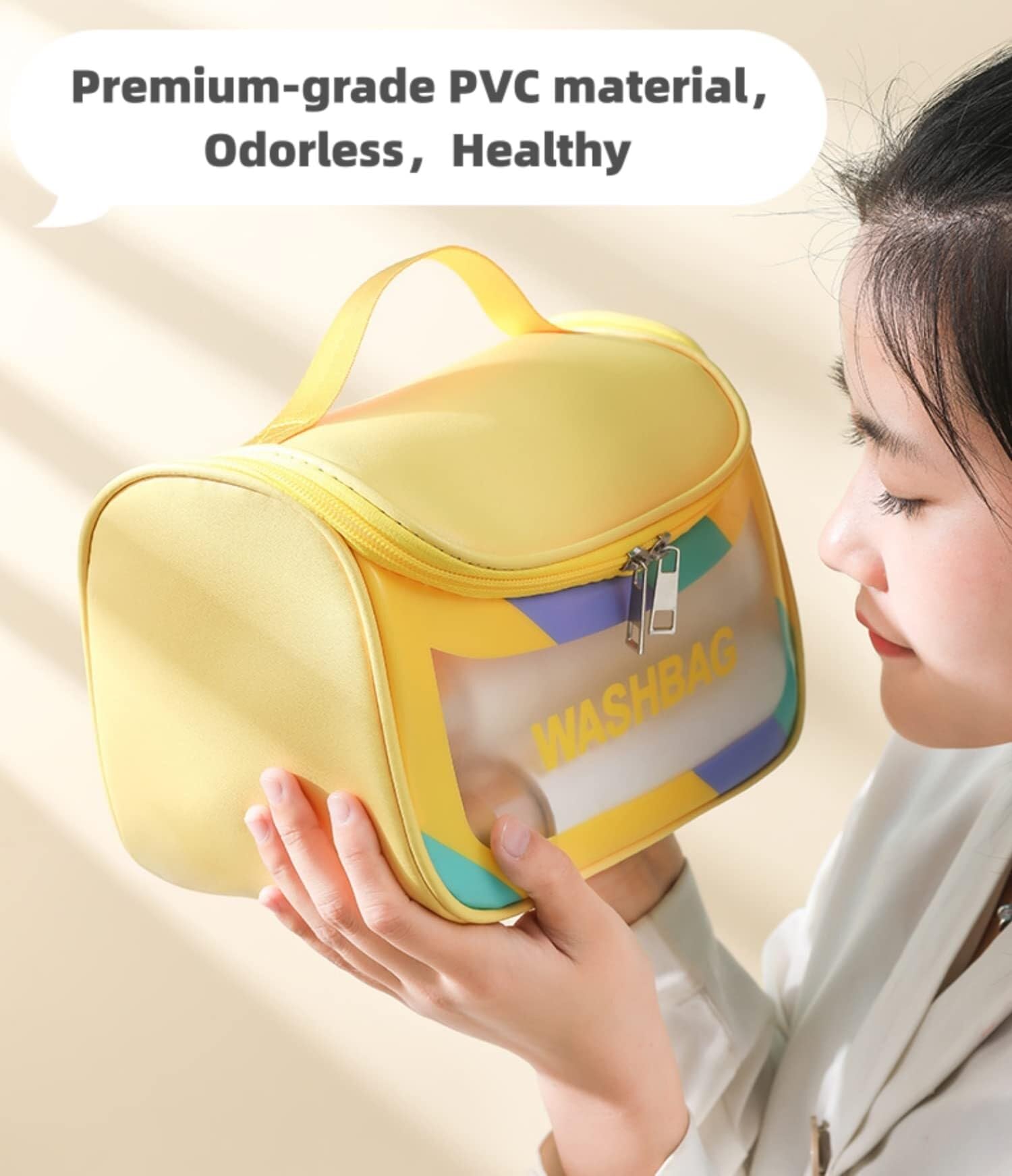 Borsa da viaggio trasparente for cosmetici e trucco, organizer da viaggio resistente all'acqua, for articoli da toeletta beauty case(Dazzling yellow)