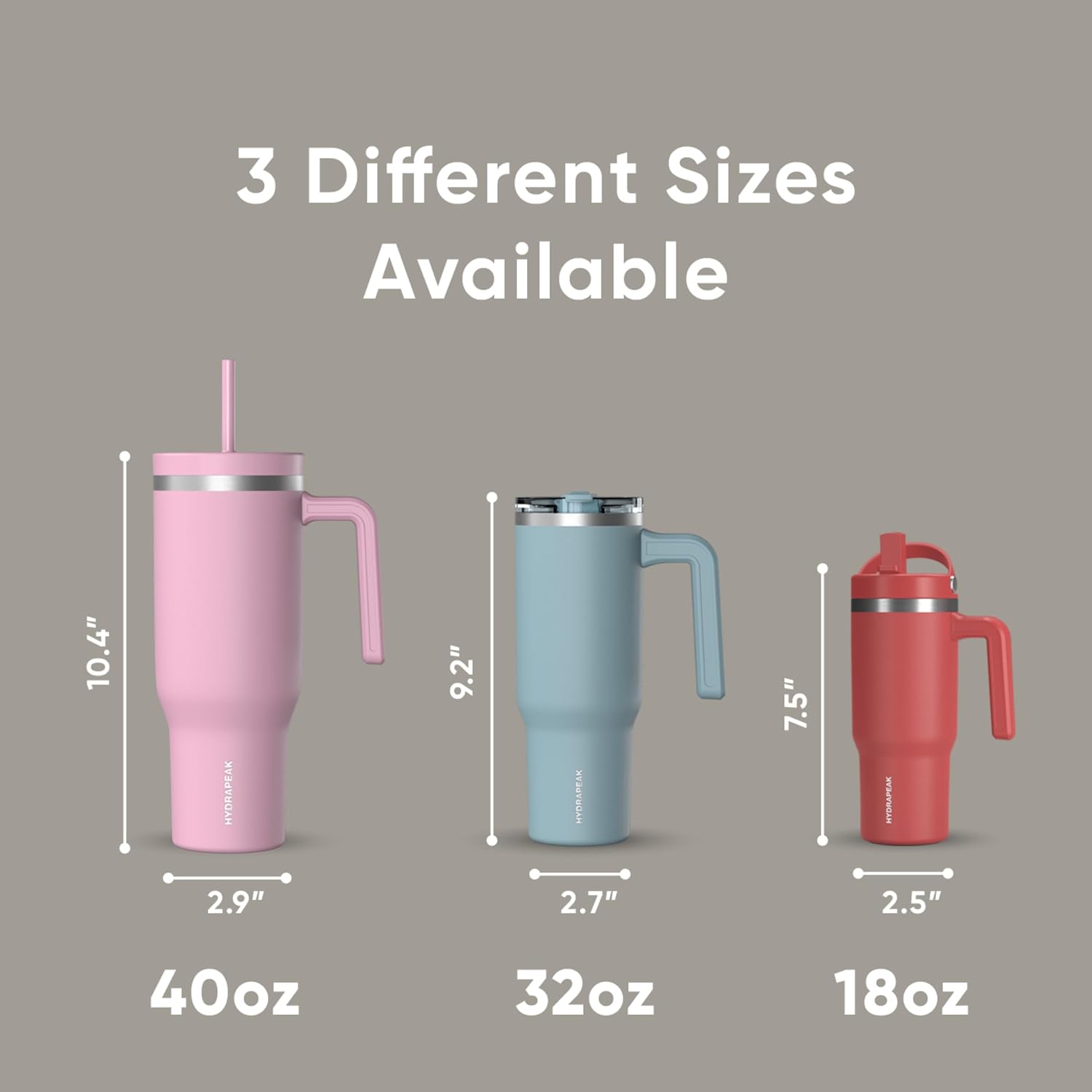 Hydrapeak Voyager 40 Oz Stainless Steel Tumbler with Handle, Insulated Water Bottle With Straw & Lid, Cupholder Friendly Reusable Travel Mug (Stone) - Image 5