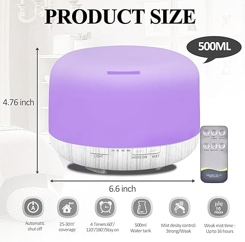 Miniatura 8 de Humidificadores para dormitorio, habitación grande, hogar, bebé, niños, toda la casa, hotel, oficina, escritorio, planta, 16.9 fl oz, difusor de
