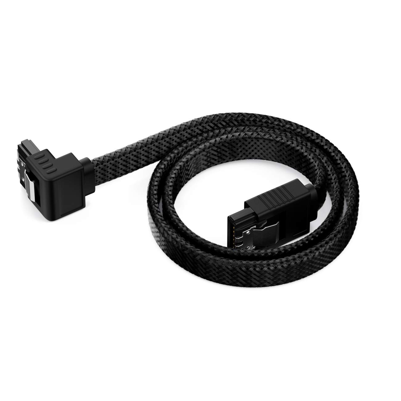deleyCON 3x 30 cm Kabel SATA 3 Zestaw Nylonowy Kabel Danych 6 Gbit/s Kabel Połączeniowy SATA III Kabel Połączeniowy Serial ATA Płyty Głównej i Dysku Twardego HDD SSD 1 Wtyk S-ATA L Kątowy 90° Czarny