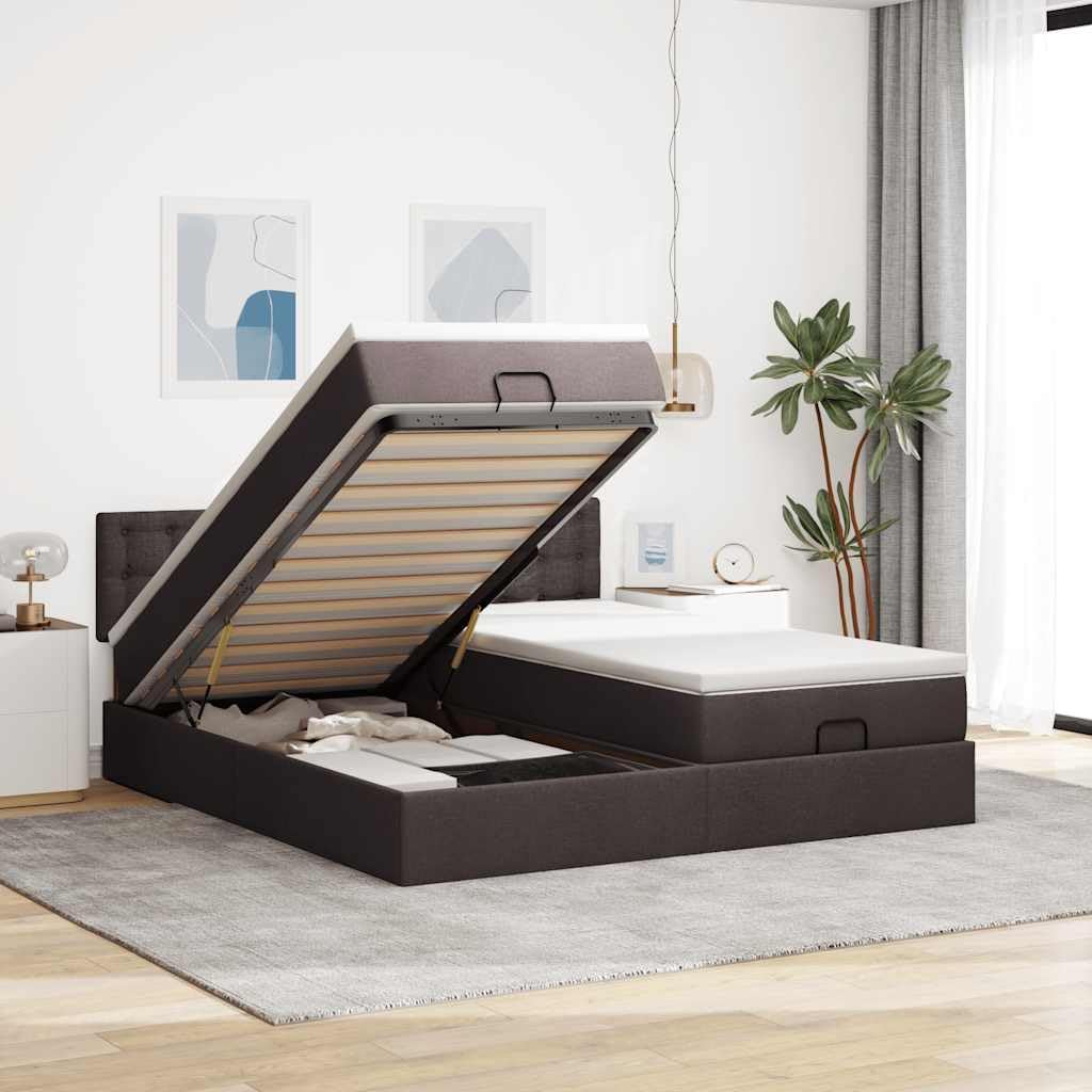 Ottoman Betten 180 x 200 cm, marrone scuro, spazio letto matrimoniale con materasso a molle insacchettate, 280 kg, robusto letto imbottito per camera da letto e camera degli ospiti