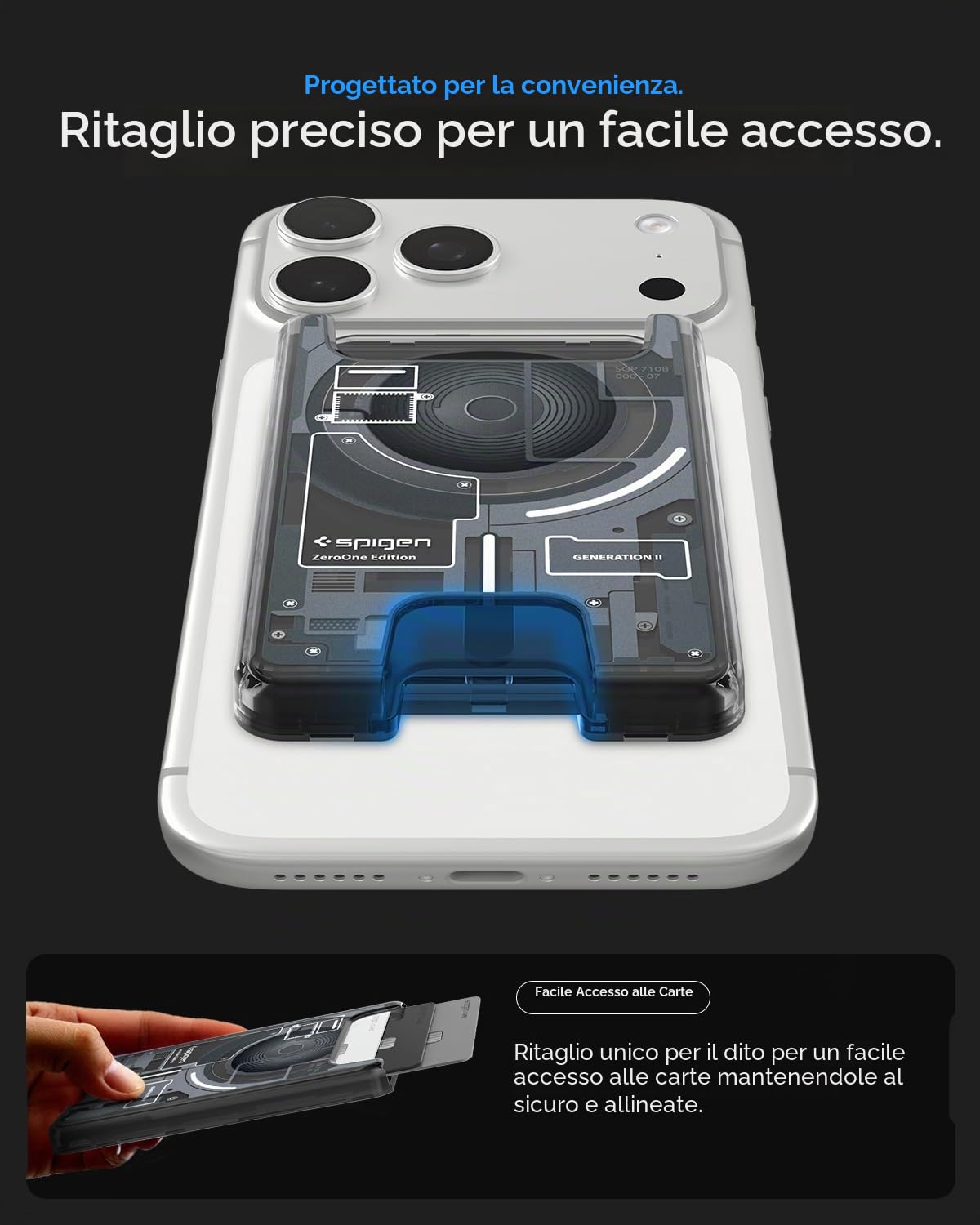 Spigen Ultra Hybrid MagFit Versione 2 Portafoglio MagSafe Wallet Magnetico Portacarte Compatibile con iPhone 17/16/15/14/13/12 Modelle, Accessori MagSafe - ZeroOne