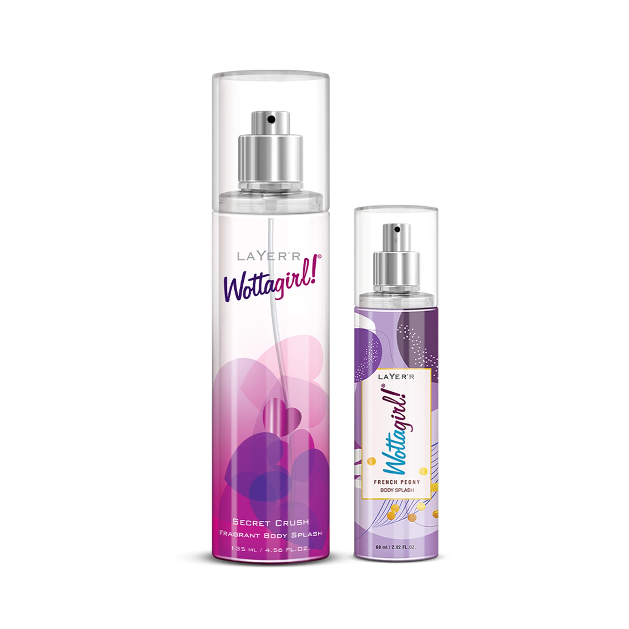 Layer'r Wottagirl Body Splash Secret Crush 135Ml With Layer'R Wottagirl French Peony 60 Ml, Spray, Women