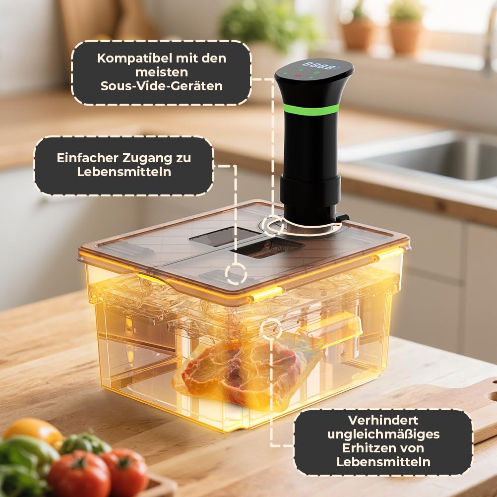 Sous Vide Behälter mit Deckel und eingebautem Rost 11L Grau Doppeltür-Design Sous Vide Topf für die meisten Sous Vide Garer