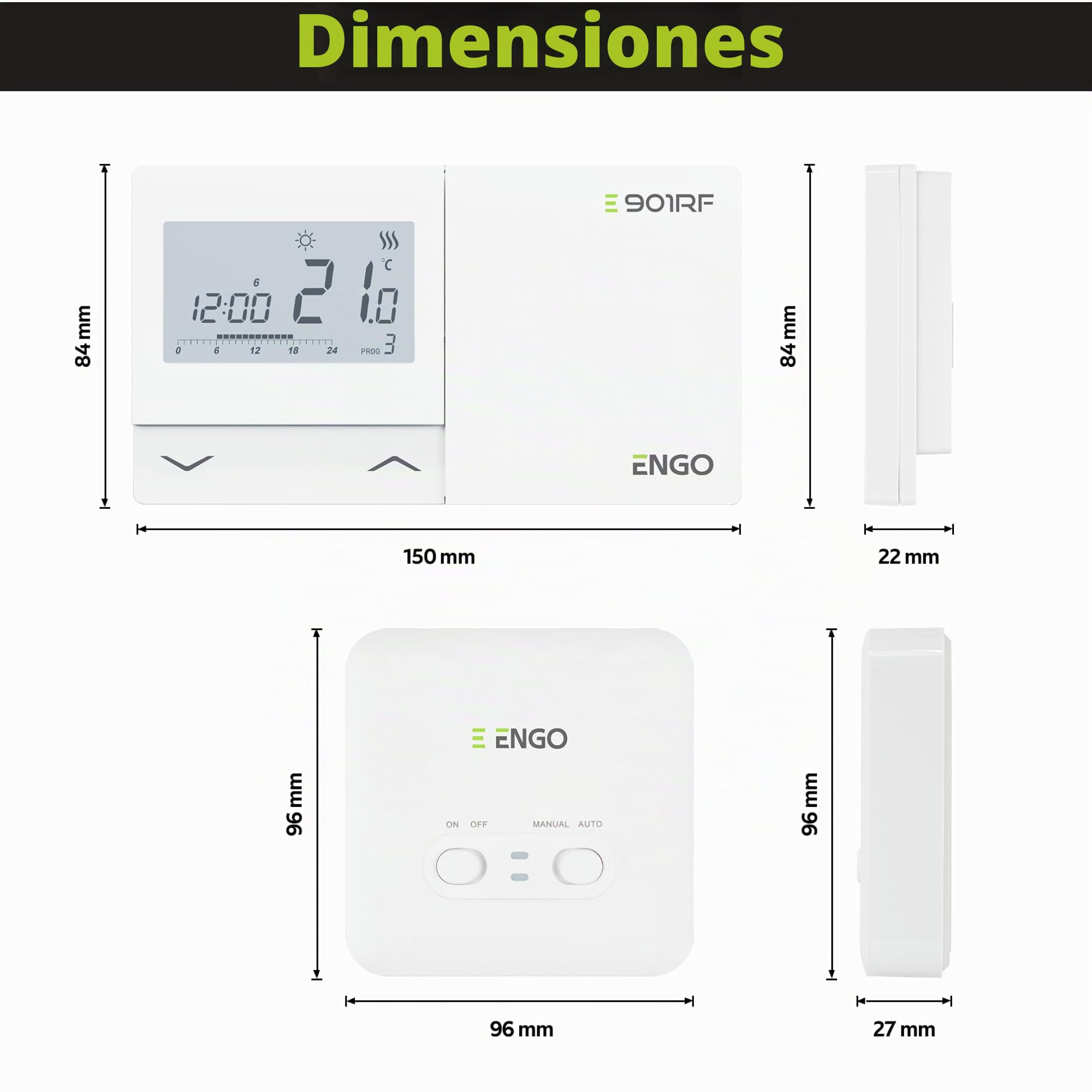 ENGO E901RF - Termostato programable inalámbrico de 7 días para calefacción central, bomba de calor para caldera de gas/aceite