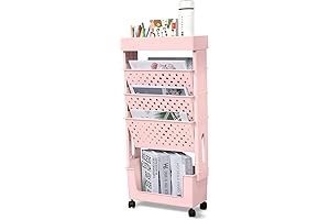 Pink Movable Bookshelf on Wheels for Desk and Home