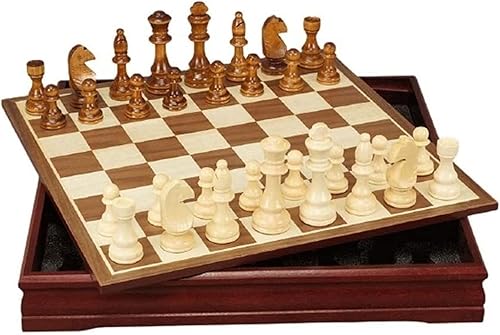 Wnota Juego de ajedrez de ajedrez, juego de ajedrez de madera, tablero de ajedrez de almacenamiento, juego de mesa de ajedrez de estrategia (tamaño