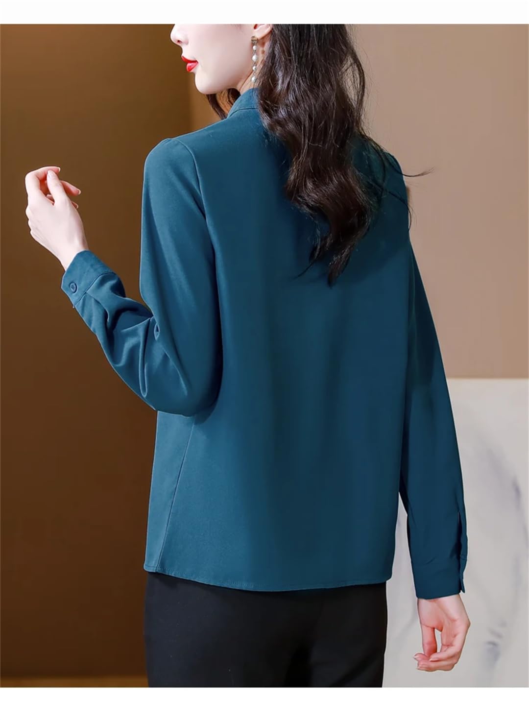 Camicette da donna in seta tinta unita a maniche lunghe con colletto alla coreana camicette da ufficio eleganti top