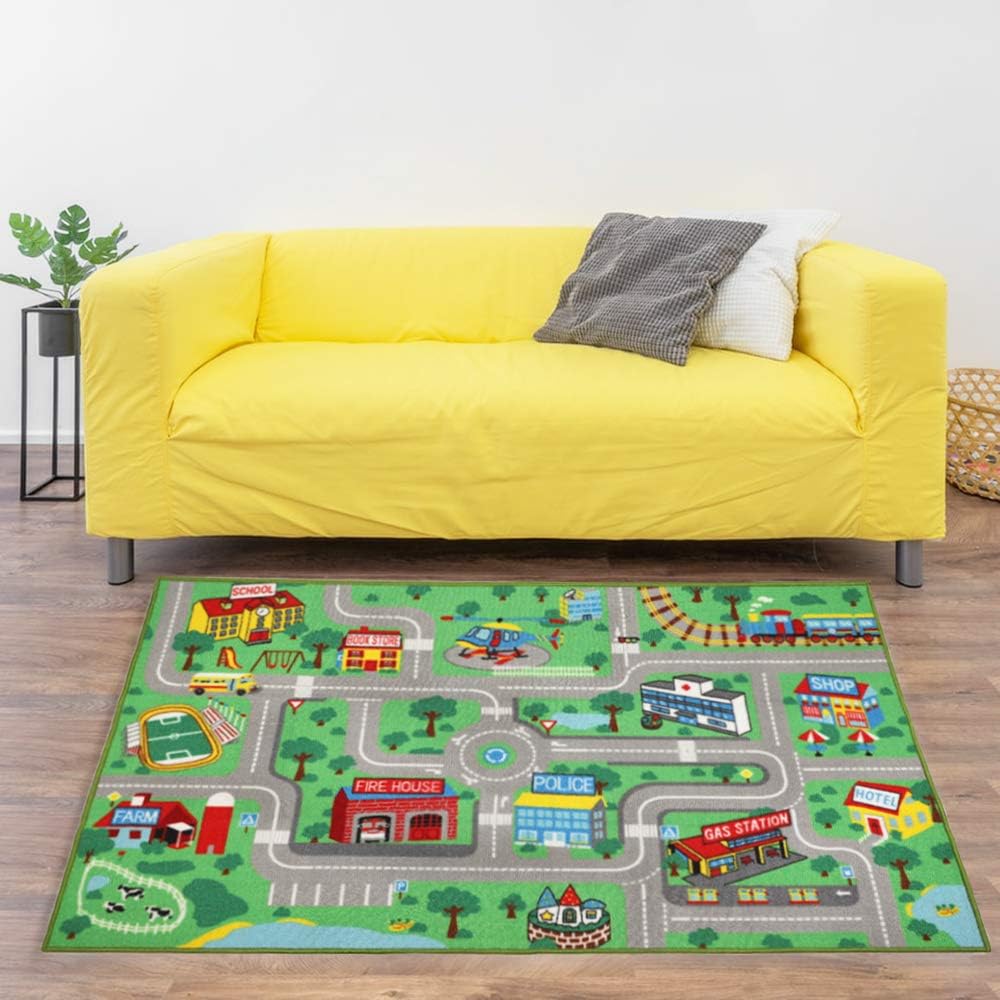 Capslpad Kids Play Rug for Playroom 5.2x3.3 ft Town City Road Map Car