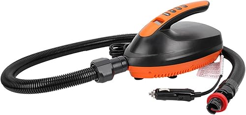 Bomba de aire digital para tablas de remo, bomba eléctrica inflable inteligente para viajes, cojín de aire recargable de 12 V, negro y naranja