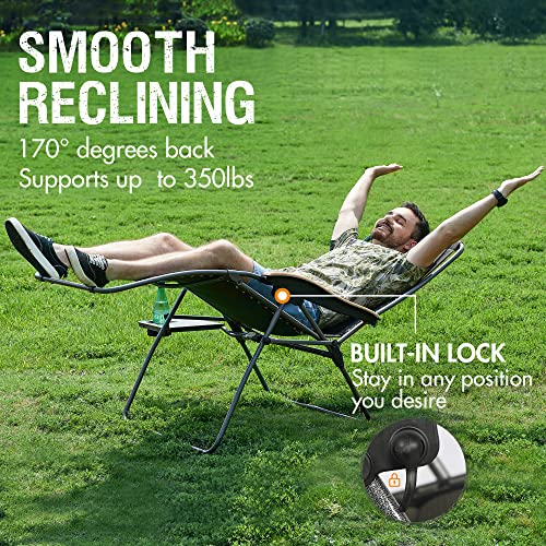 Portal Oversized Mesh Back Zero Gravity Reclining Patio Chairs, XL Padded Seat Folding Patio Lounge Chair with Adjustable Pillows and Cup Holder for Poolside Backyard/Lawn, Support 350lbs by Portal - Image 4