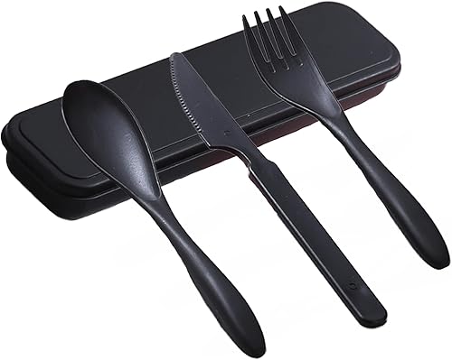 Juego de utensilios de viaje reutilizables con estuche, paja de trigo portátil de plástico, tenedor, cucharas, cuchillos, cubiertos, para