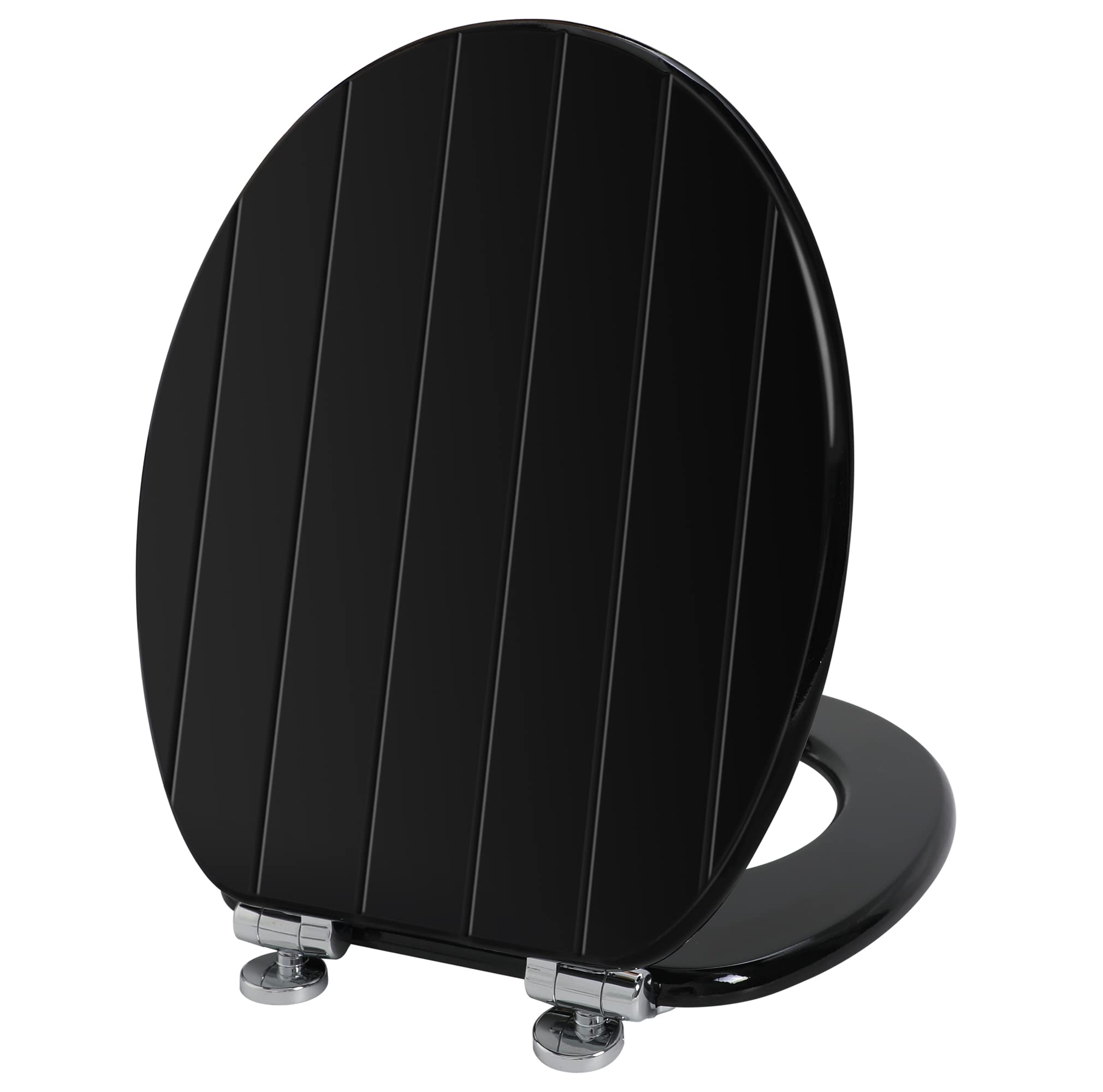 Angel Shield Black Wooden Toilet Seat Antibacterial Adjustable Hinges Toilet Seat Fits Never Slips for Bathroom with Soft Close and Quick Release for Easy Clean and Assembly (Soft Close, Black)