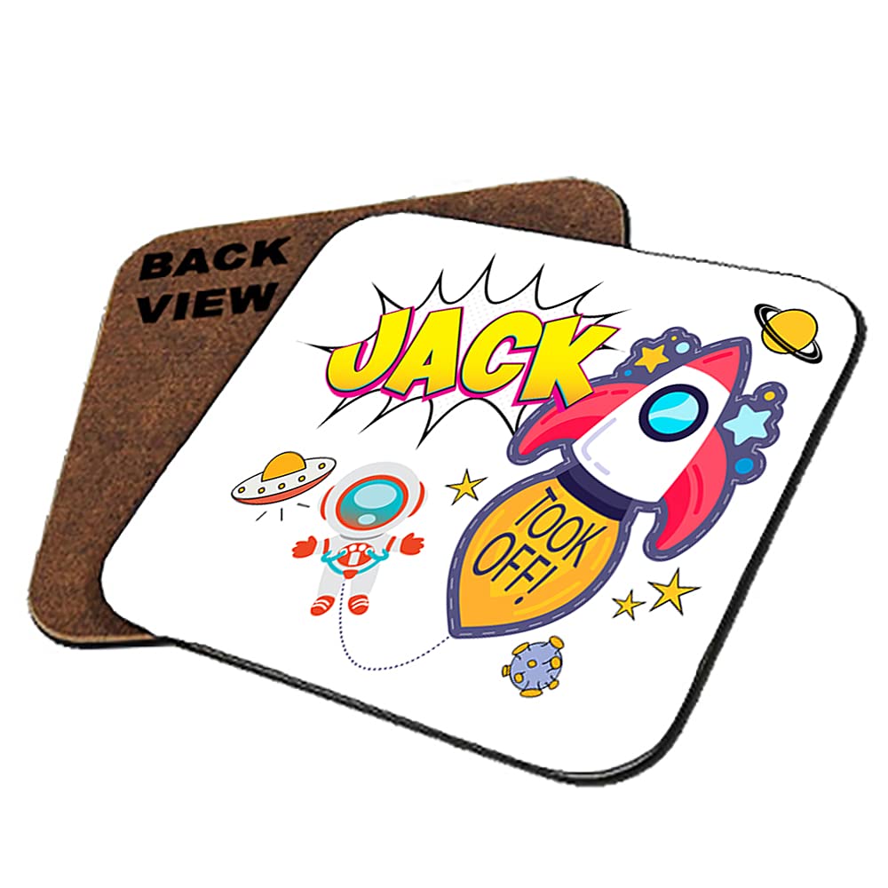 Giftme Boys Square Coaster Mdf Personalised Space Astronaut Guy Rocket Stars Galaxy Art Gift For Kids- Toddlers Birthday Gift Coaster, Tableware, Drinks Coffee-Tea Coaster. (Square Coaster Mdf)