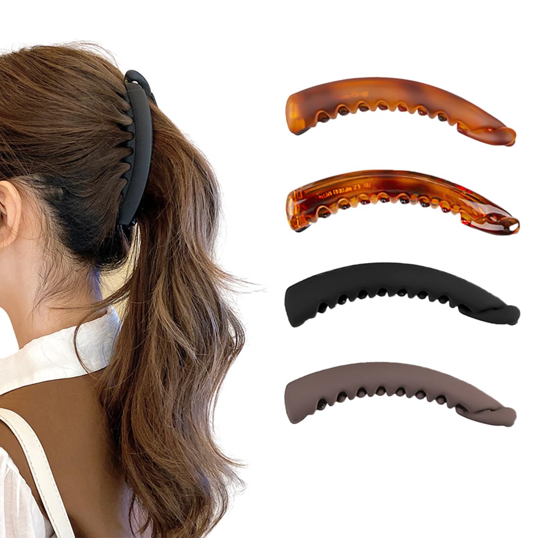 4 Bananen-Haarspangen Set – Vintage-Look, Für Dicke Haare, Pferdeschwanz-Halter, Für Damen & Mädchen