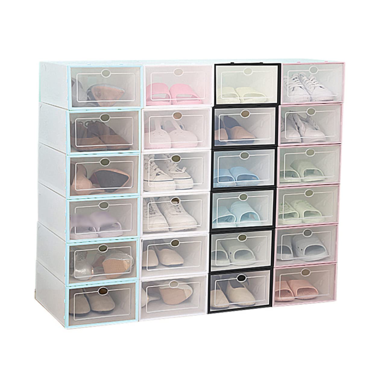 Scatola Scarpe Plastica Rigida Impilabile Bianca 6 Pezzi Decorazioni Scuola | Pp Resistente, Trasparente per Trovare le Scarpe, Mantiene Ordine e Pulizia, per Spazi Piccoli e Armadi Ragazzo Ragazza