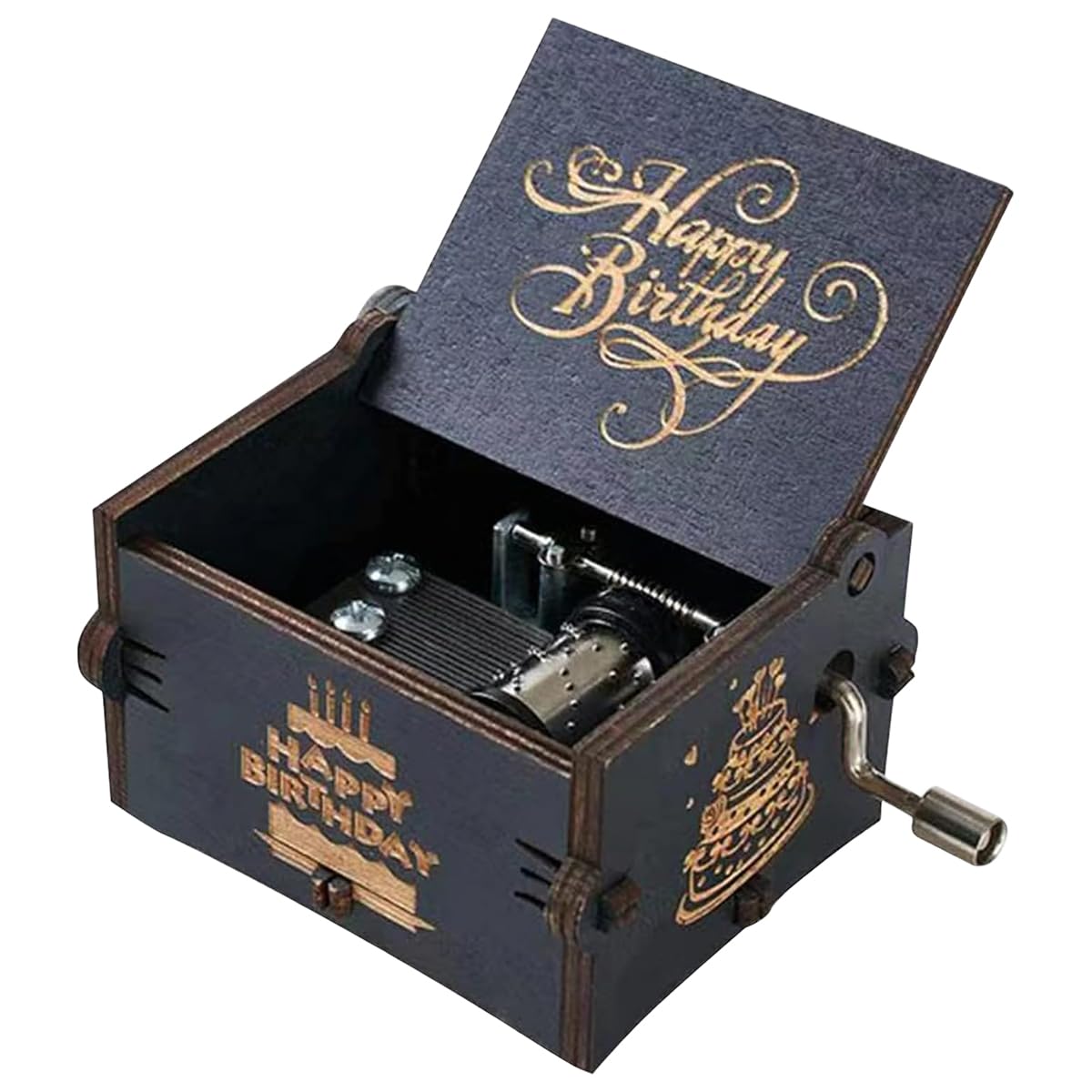 PATPAT Wooden Music Box Vintage Hand Crank Music Box Gift, 'Happy Birthday ' Retro Engraved Musical Toy, Hand Crank Musical Boxes Case Desk Decoration Happy Birthday Gift, 6.4x5.2x4.2cm