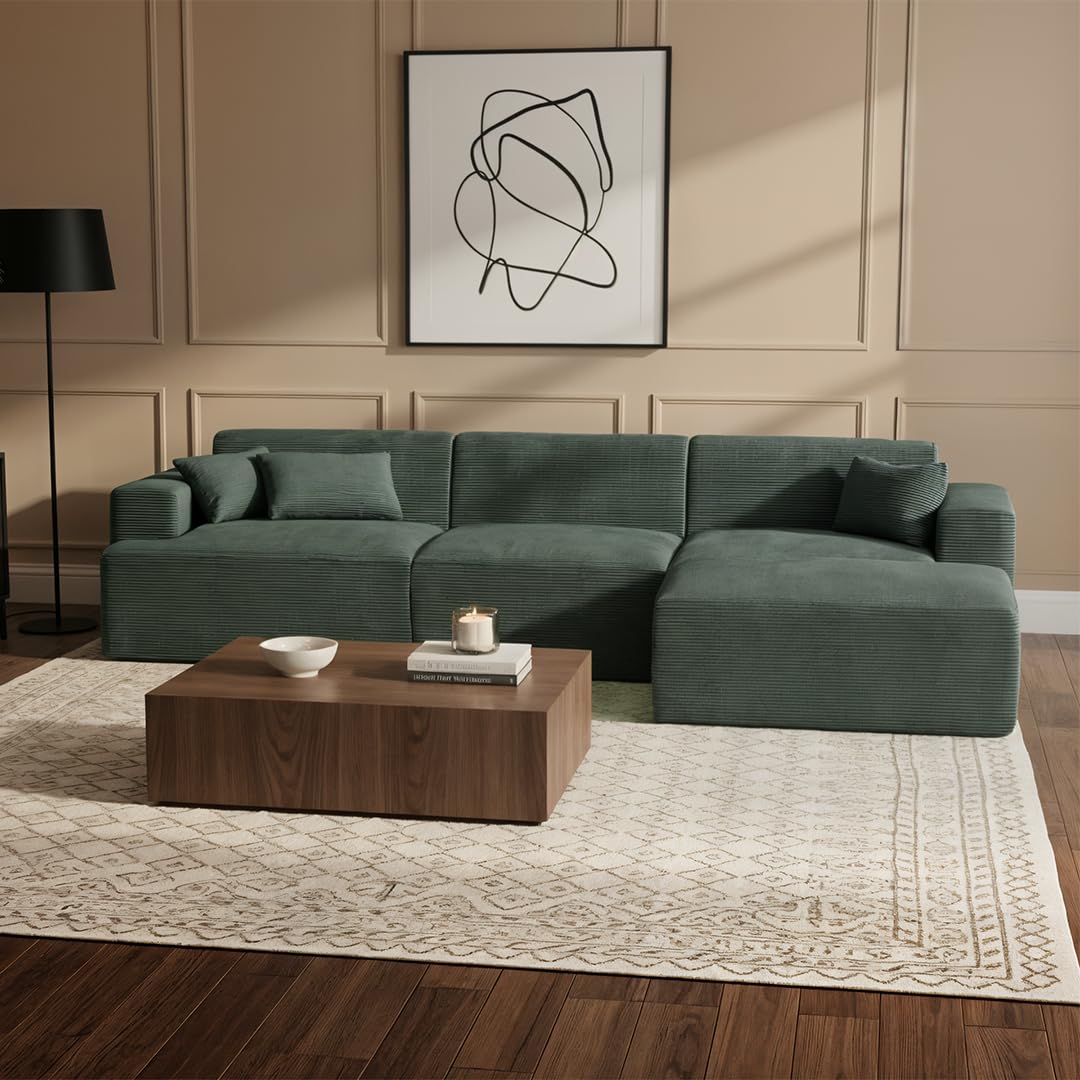 skølm Freki Eckcouch – modulares Cord Sofa – Dunkelgrün, 4-TLG., Schlafsofa 320 cm breit