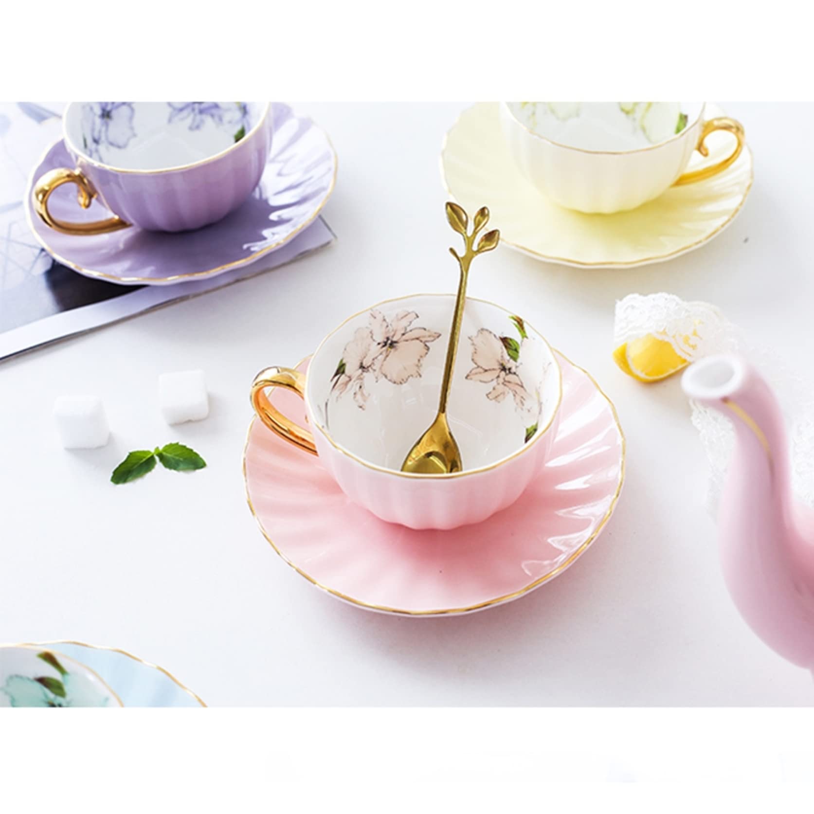 Amazon｜マカロンカラー 花柄 ティーカップ コーヒーカップ セット 