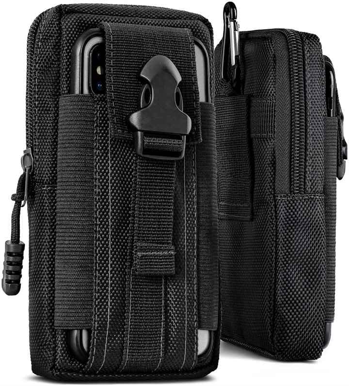 Étui tactique EDC en nylon noir avec support de ceinture et mousqueton pour Nokia 225 2024