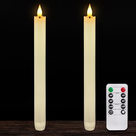 Homemory 2 Pcs Real Wax Made Flameless Taper Candles with Remote and Timer, 9.6