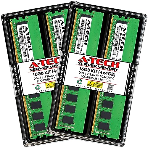Image of A-Tech Server 16GB Kit (4x4GB) DDR4 2133MHz PC4-17000 ECC UDIMM 1Rx8 Single Rank 1.2V ECC Unbuffered DIMM 288-Pin Server & Workstation RAM Memory Upgrade Modules (A-Tech Enterprise Series)