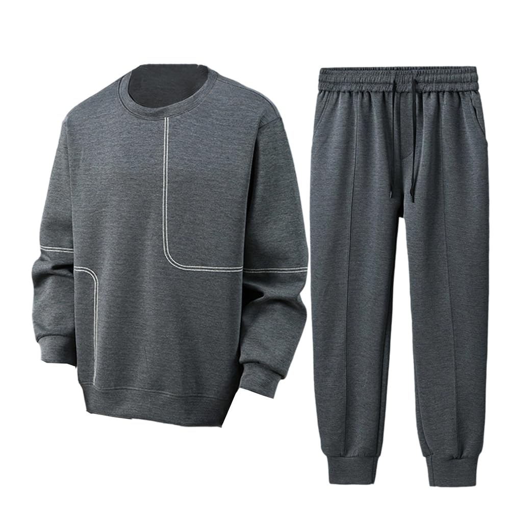 Męski casualowy dres z długim rękawem, bluza z okrągłym dekoltem i spodnie dresowe, komplet 2-częściowy