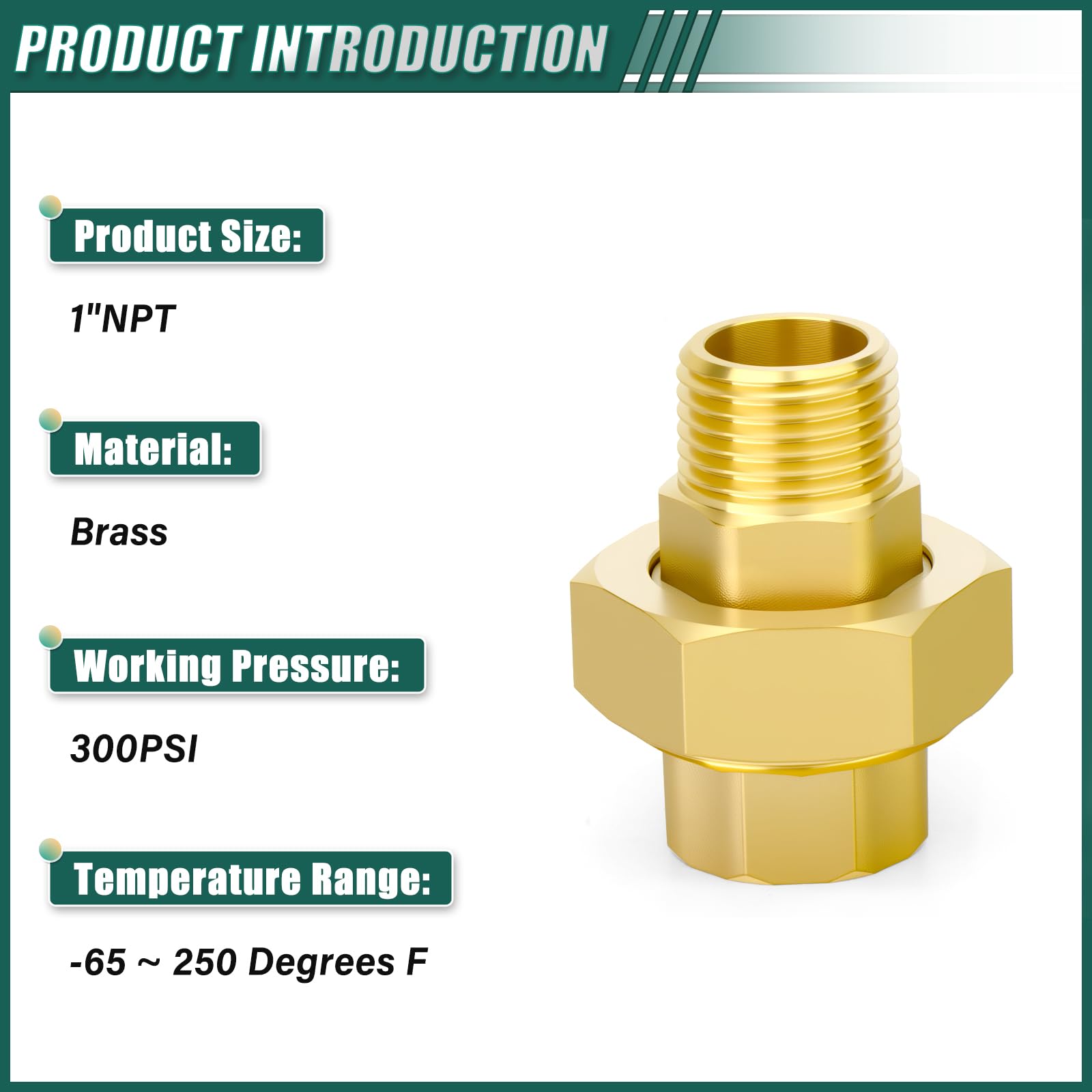 2 raccordi in ottone, 1" NPT maschio x 1" NPT femmina | Giunto per tubo fuso per carburante/aria/liquido/olio/gas