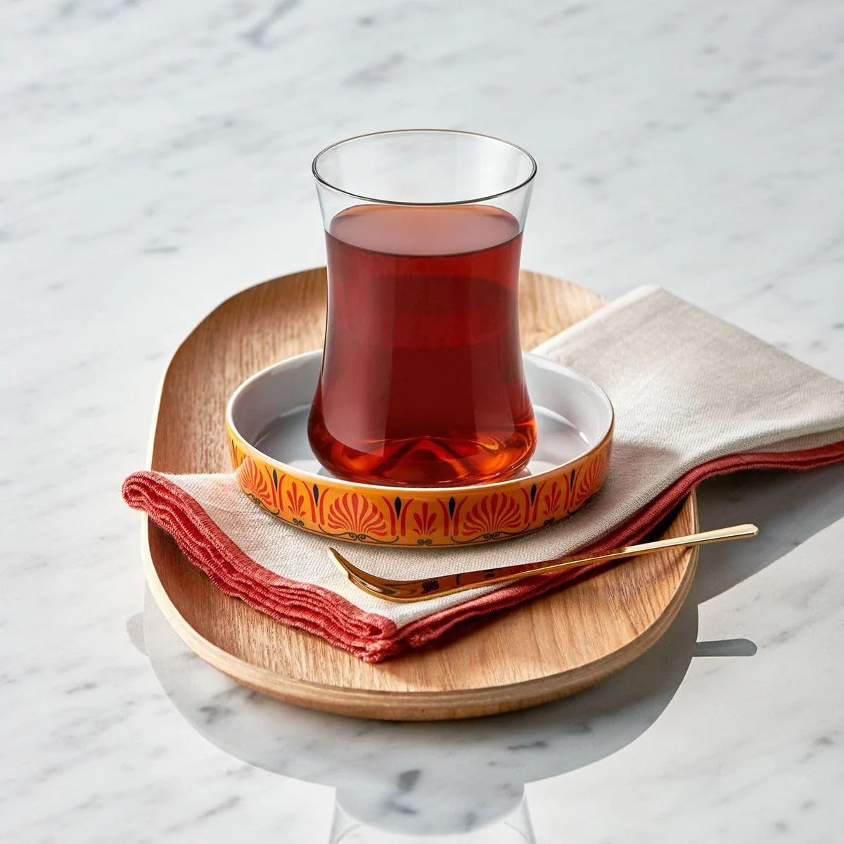 Set Da Tè Turco UMS - 6 Bicchieri E 6 Piattini, Vetro Sottile, Design Tradizionale - Foto 10