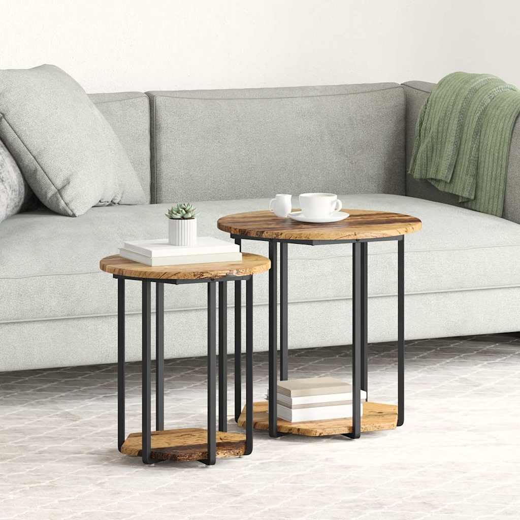 Juego de 2 mesas auxiliares, diseño industrial, mesa de centro con estructura de metal y estante, mesa de centro cuadrada para salón y dormitorio, 50 x 50 cm y 40 x 40 cm