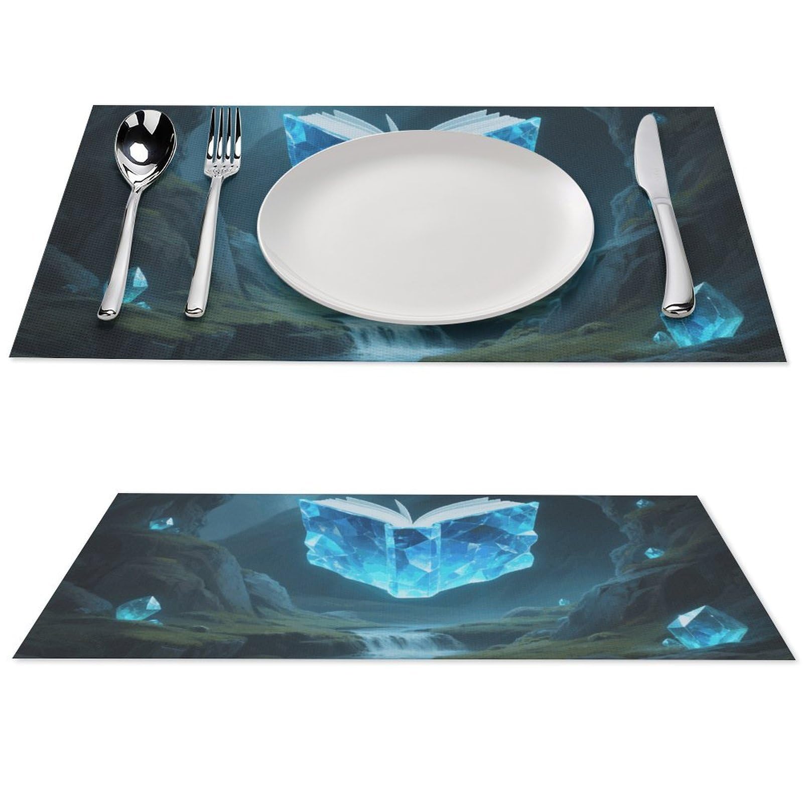 Sets de table pour salle à manger et cuisine décoration azur en PVC lavable les 4 pièces