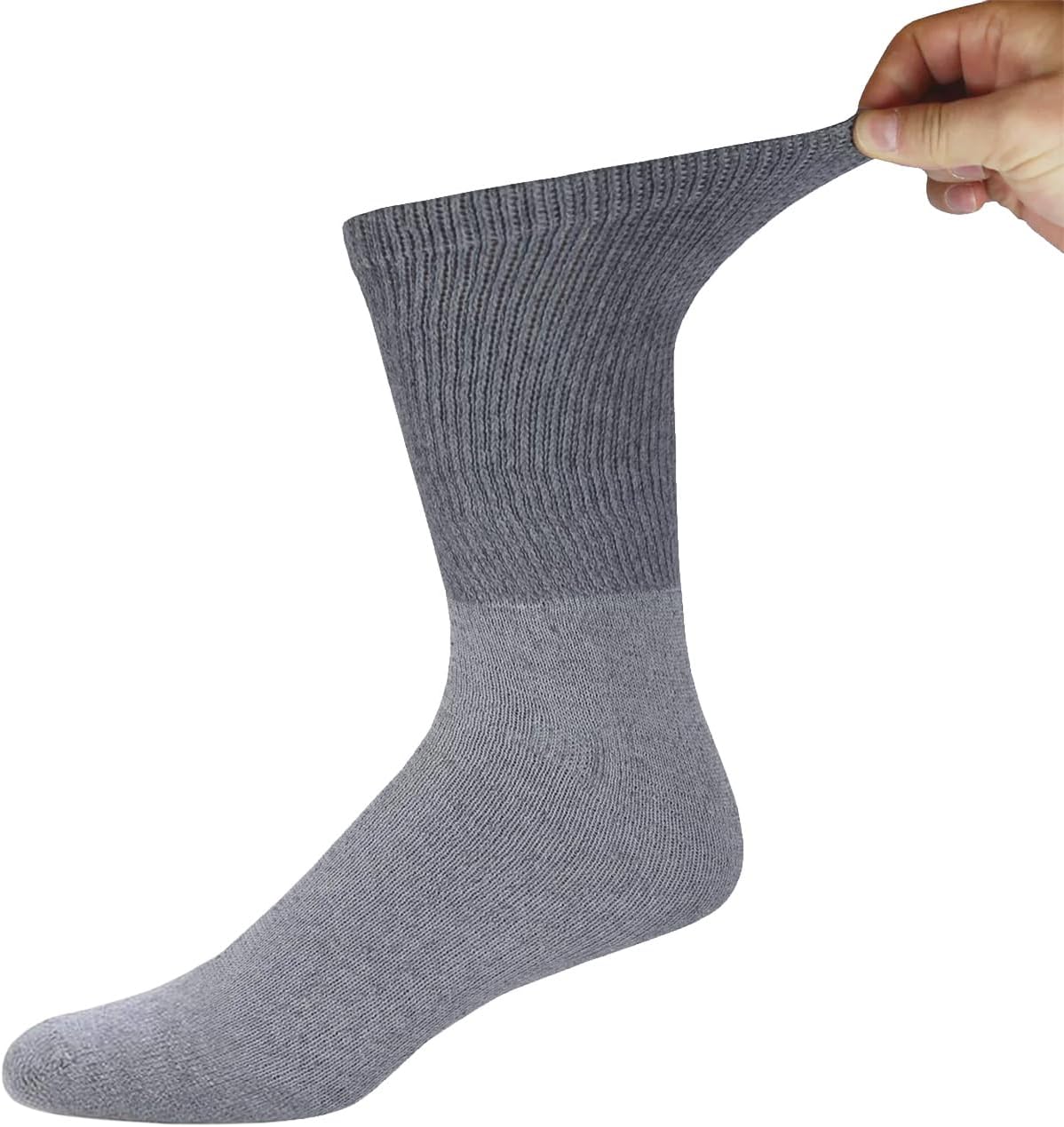 Big and Tall Diabetic Cotton Neuropathy Crew Socks, King Size Mens Athletic Crew Socks (13-16, Gray) - 12 pairs - Image 4