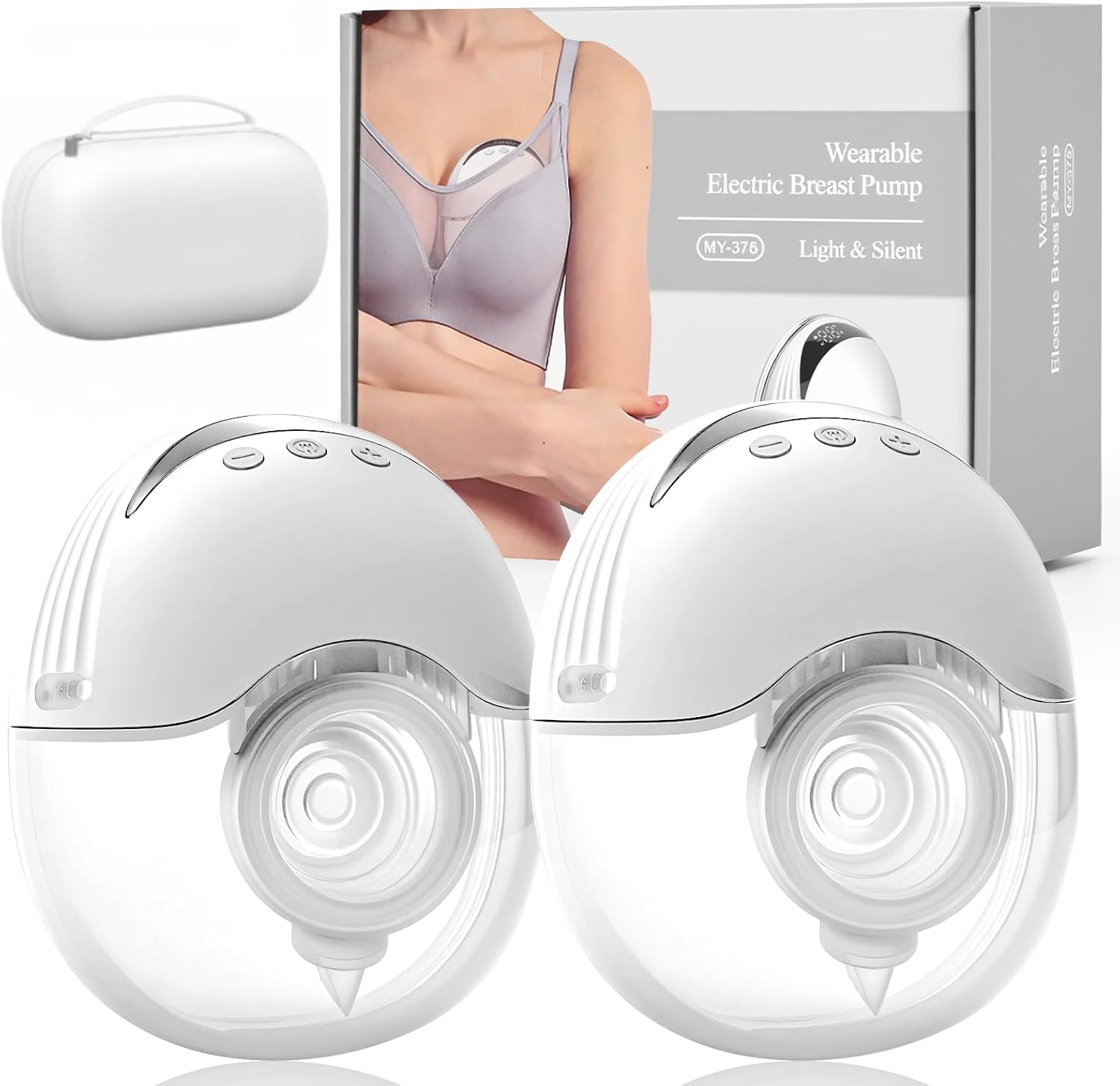 LAMSUET Hands Free Breast Pump - Strong Suction, Low Noise, Wearable Breastfeeding Pump, 4 Modes &12 Suction Levels - Portable Electric Breast Pump with 19/21/24mm Flanges (2 Pack)