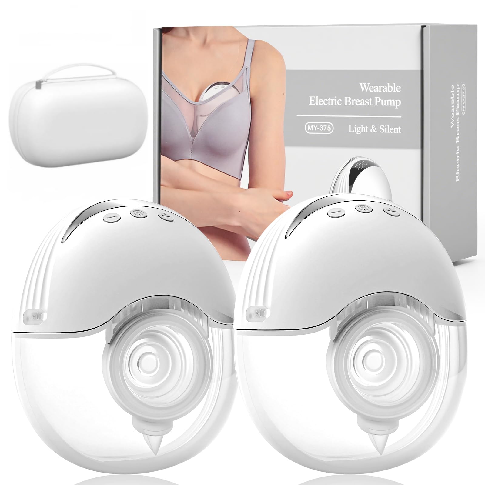LAMSUET Hands Free Breast Pump Wearable - Strong Suction, Low Noise, Wearable Breastfeeding Pump with 4 Mode &12 Levels, Portable Electric Breast Pump 24mm - 17/19/21/Insert/Flange (2 Pack)-picture-11