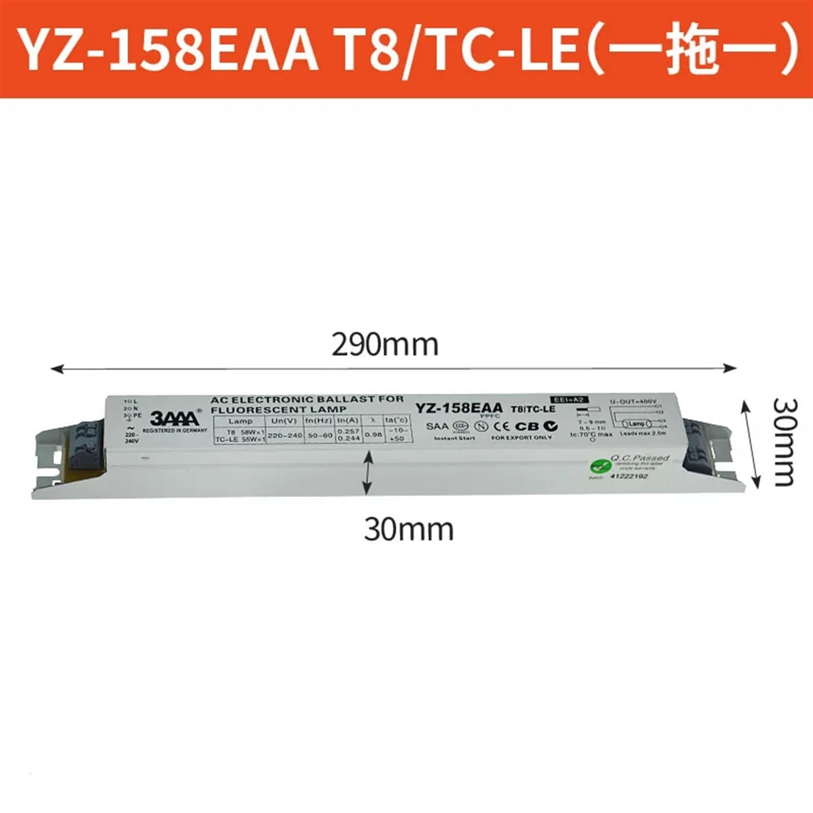 3AAA YZ-158EAA YZ-258EAA T8/TC-L 220 V 2 * 58 W 2 * 55 W T8 elektronische vorschaltgerät ist geeignet for T8 leuchtstofflampe Werbung licht Box gleichrichter (Size : YZ-158EAA)