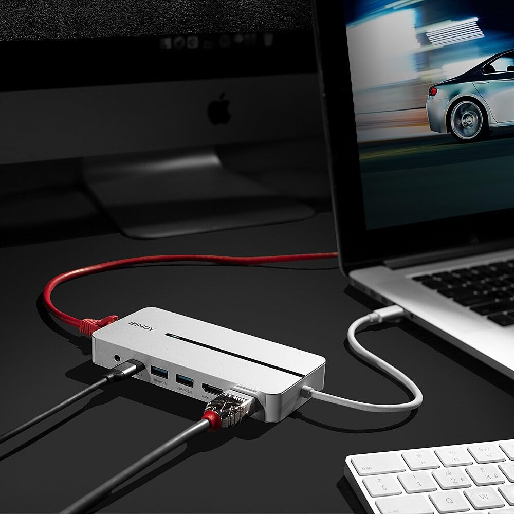 Lindy DST-Mx Duo Docking Station | Dual 4K HDMI Display Support | Use with Windows PCs & Apple M1, M2, M3 MacBooks | USB-C with 100W PD, Gigabit Ethernet, USB 3.2 | Aluminium Body | Easy Driver Setup