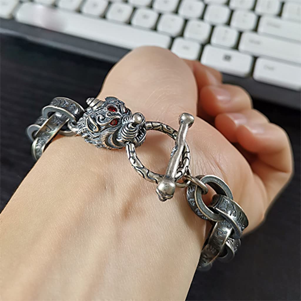 Herren 925 Armband Aus Sterlingsilber, Viking Handgefertigt Fenrir Wolfskopf Vintage Runenbündchen Armbänder, Nordisch Skandinavisch Amulett Geschenk
