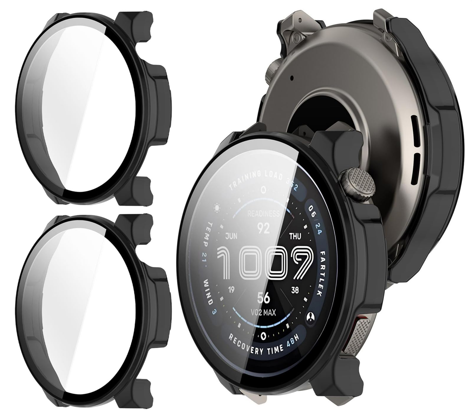 GIOPUEY Funda Compatible con Amazfit Balance 2 XT, [2 Pack] Protector de Pantalla + Bastidor rígido, Protección Total del Paquete - Black+Black