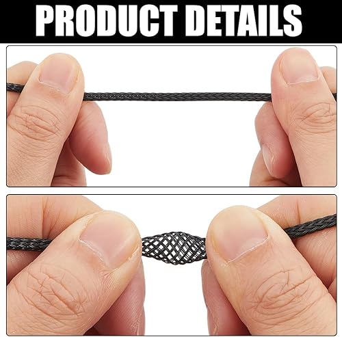Vista 6 de Funda trenzada de PET expandible de 98.4 pies de ancho de 0.12 pulgadas de ancho, funda protectora de cable flexible de malla de alambre para telar