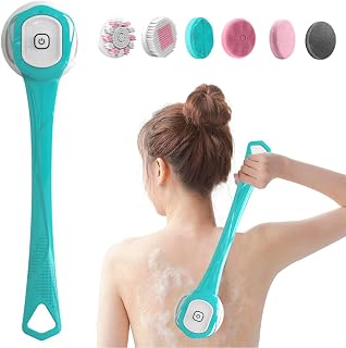 Electric Body Brush, Body Brush for Shower with Long Handle, Electric Bath Brush Back Scrubber for Shower Exfoliating Body Scrubber, Soft Silicone Body Brushes for Deep Cleaning and Relaxing (Blue)