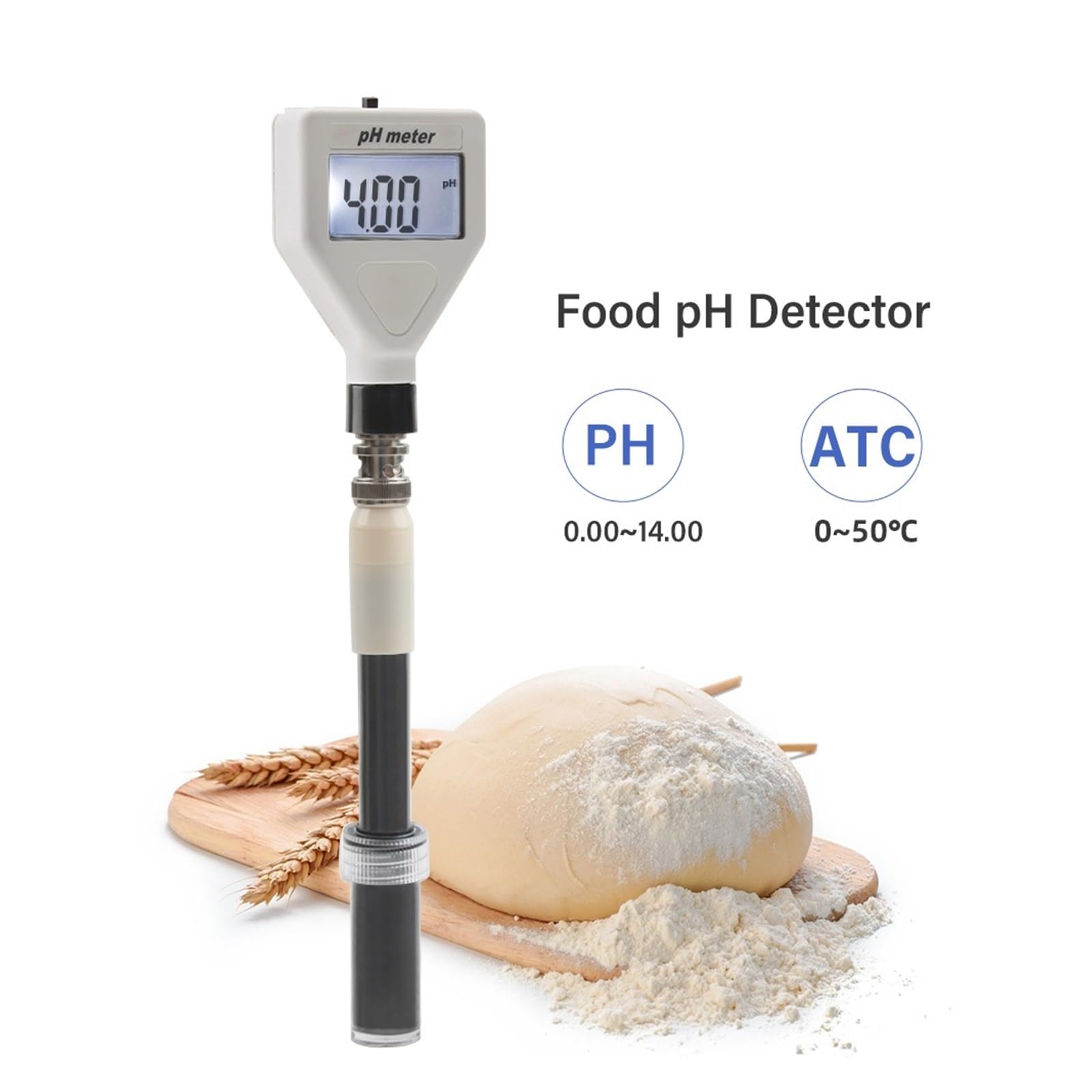 Medidor de humedad del suelo, Medidor digital de pH for alimentos con sonda plana de alta precisión for masa, carne, queso y agua potable. Para jardinería y agricultura