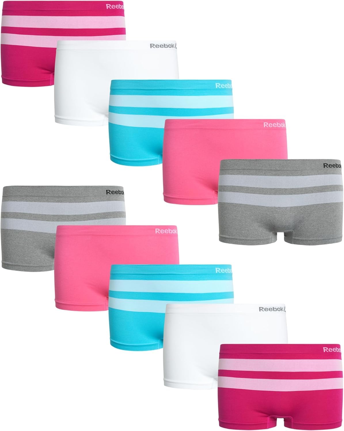 ReebokGirls Boyshorts Underwear - 10 Pack Soft Seamless Boyshort Panties Breathable Girls Underwear (Sizes: 6-16)