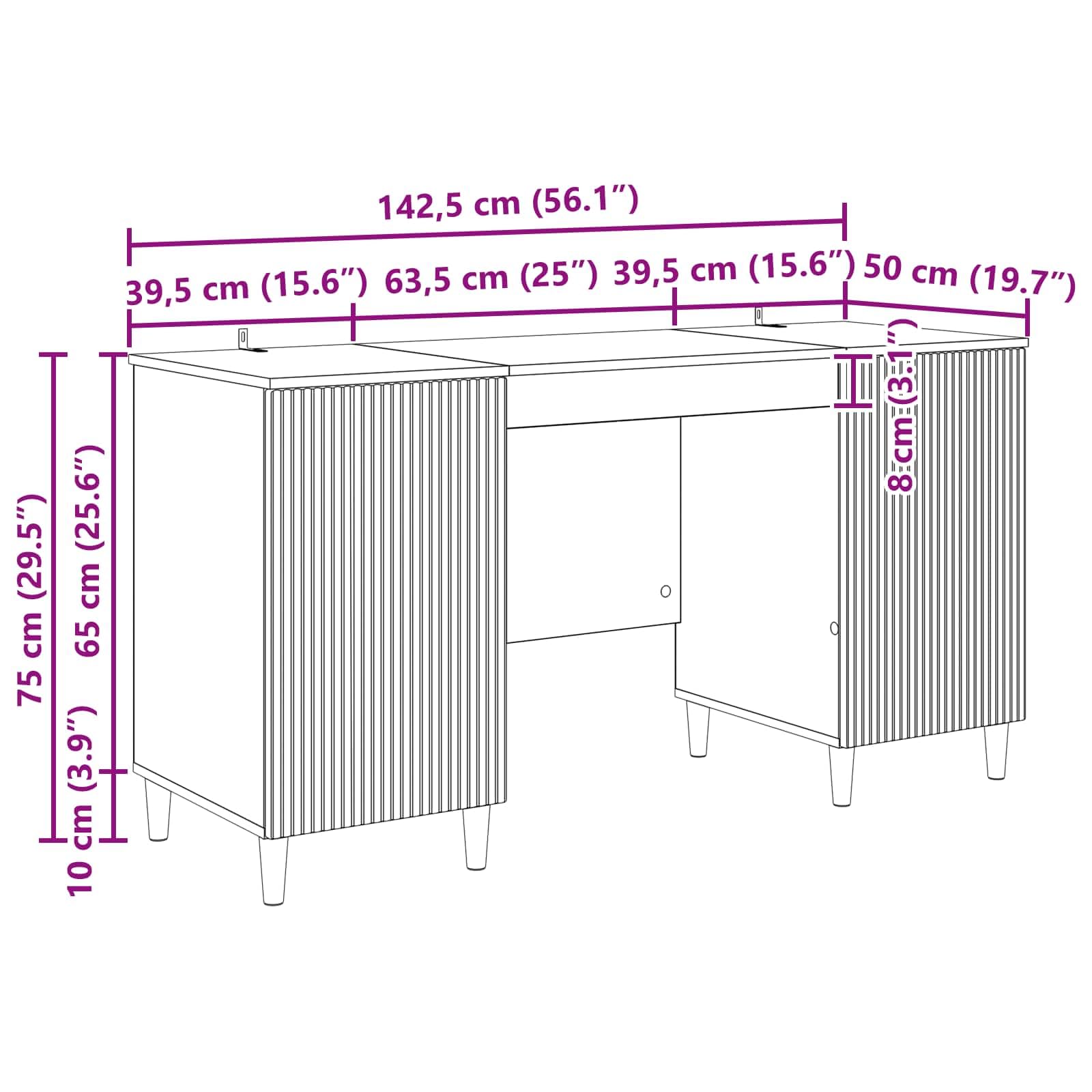 Scrivania grigio sonoma in legno ingegnerizzato 142,5 x 50 x 75 cm con ripiani e porte per studio ufficio casa smartworking postazione lavoro computer gaming