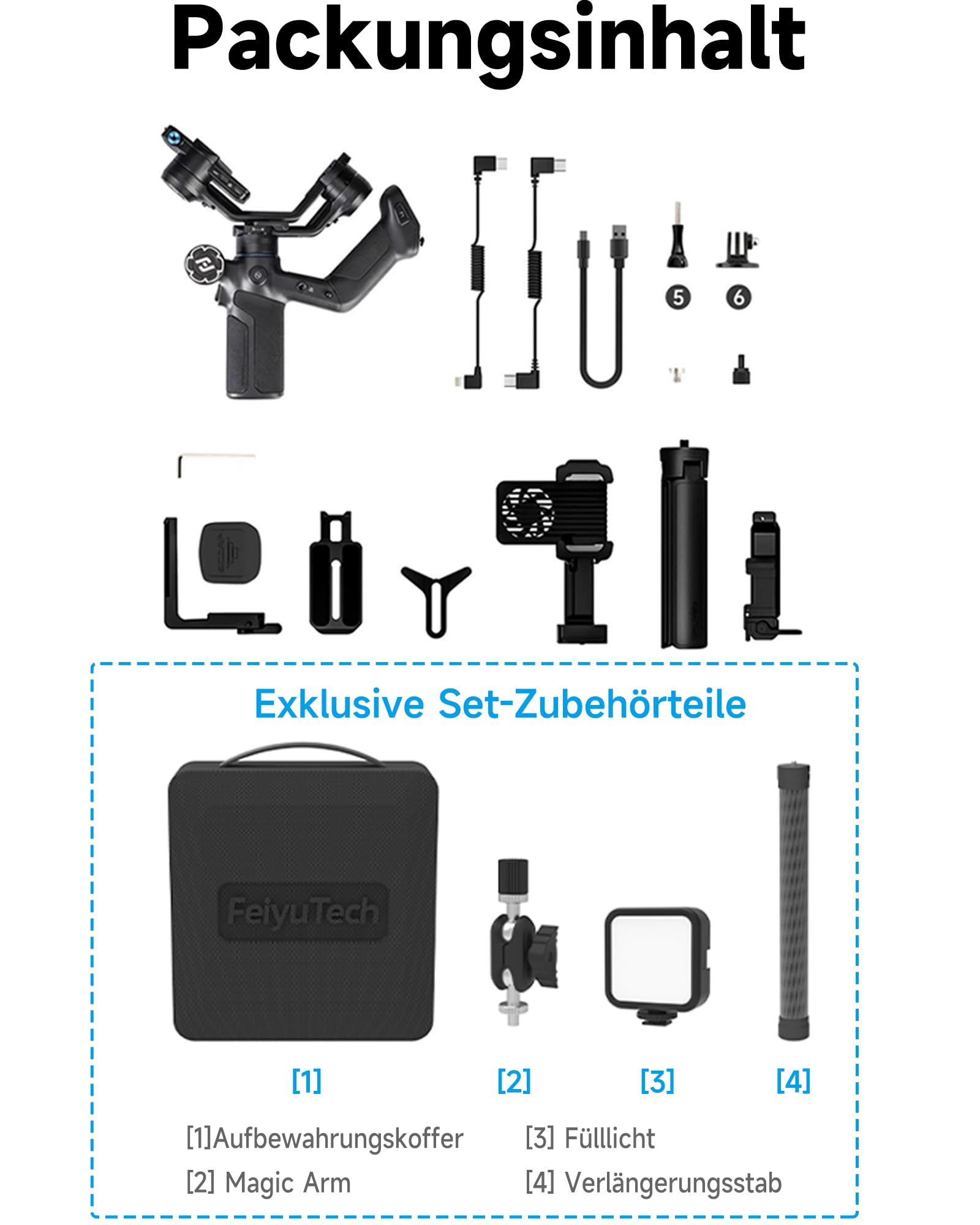 FeiyuTech SCORP Mini 3 Pro Kit Kamera Gimbal mit AI Tracking & Fernsteuerungsgriff, All-in-One Stabilisator für Sony RX100 VII & ZV-E10/Canon/Nikon, iPhone & Android, Actioncam, inkl. Transportkoffer