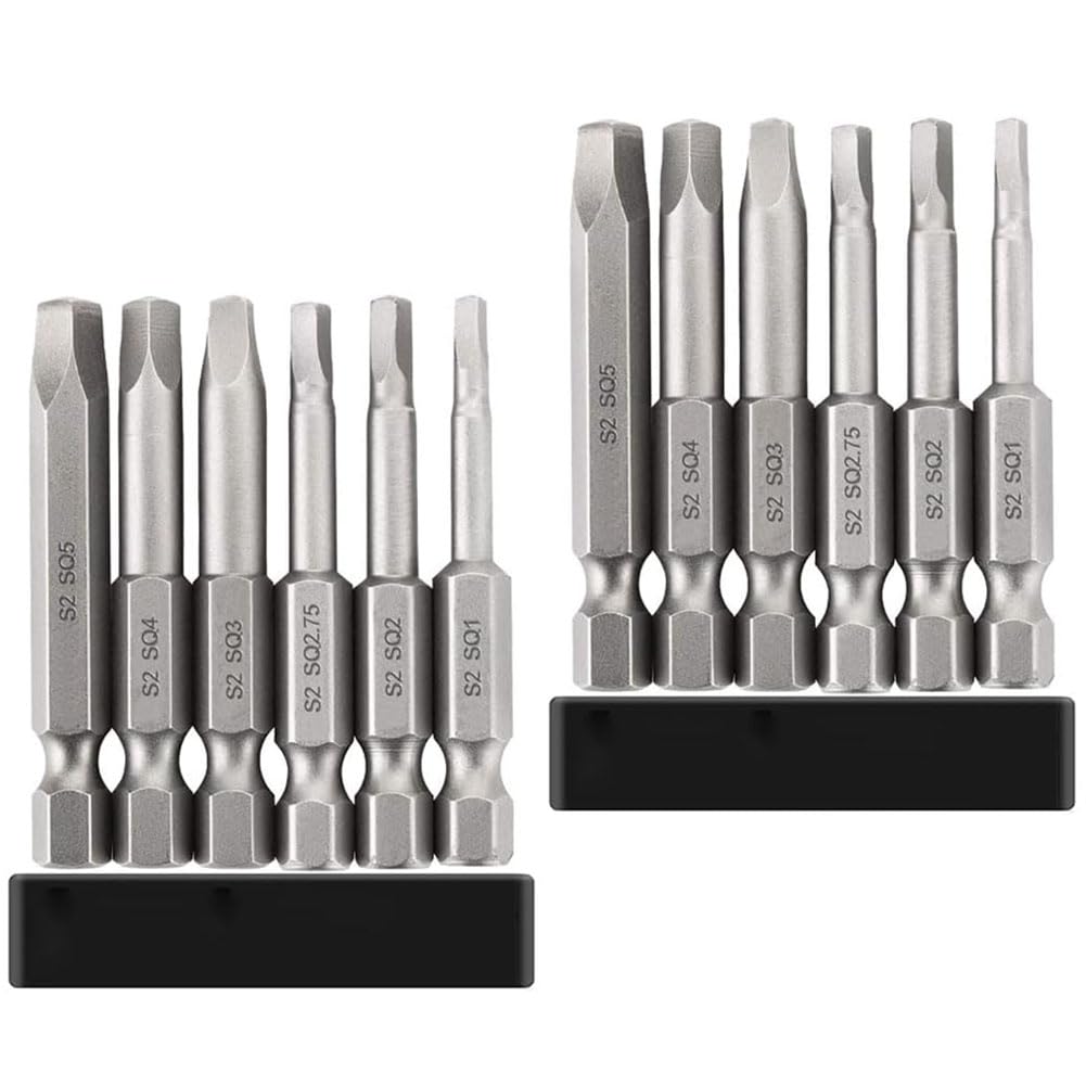 Teocpai 12pcs 1/4" Hex Shank Screwdriver Bits Square Magnetic Head 50mm Set of 2 Set 6pcs Screwdriver Bits SQ1, SQ2, SQ2.7