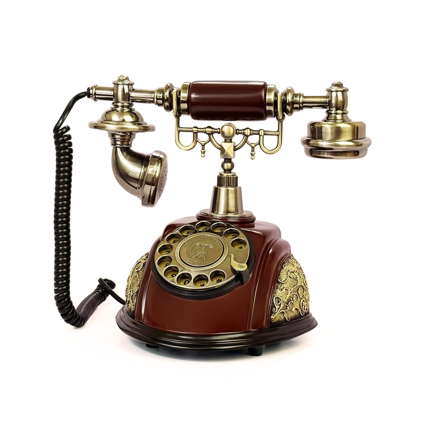 Dratal Imitation Copper Vintage Style Rotary Retro Old Fashioned Rotary Dial Home and Office Telephone Functional Antique Style Telephone-Bronze (DR-02)-image-3