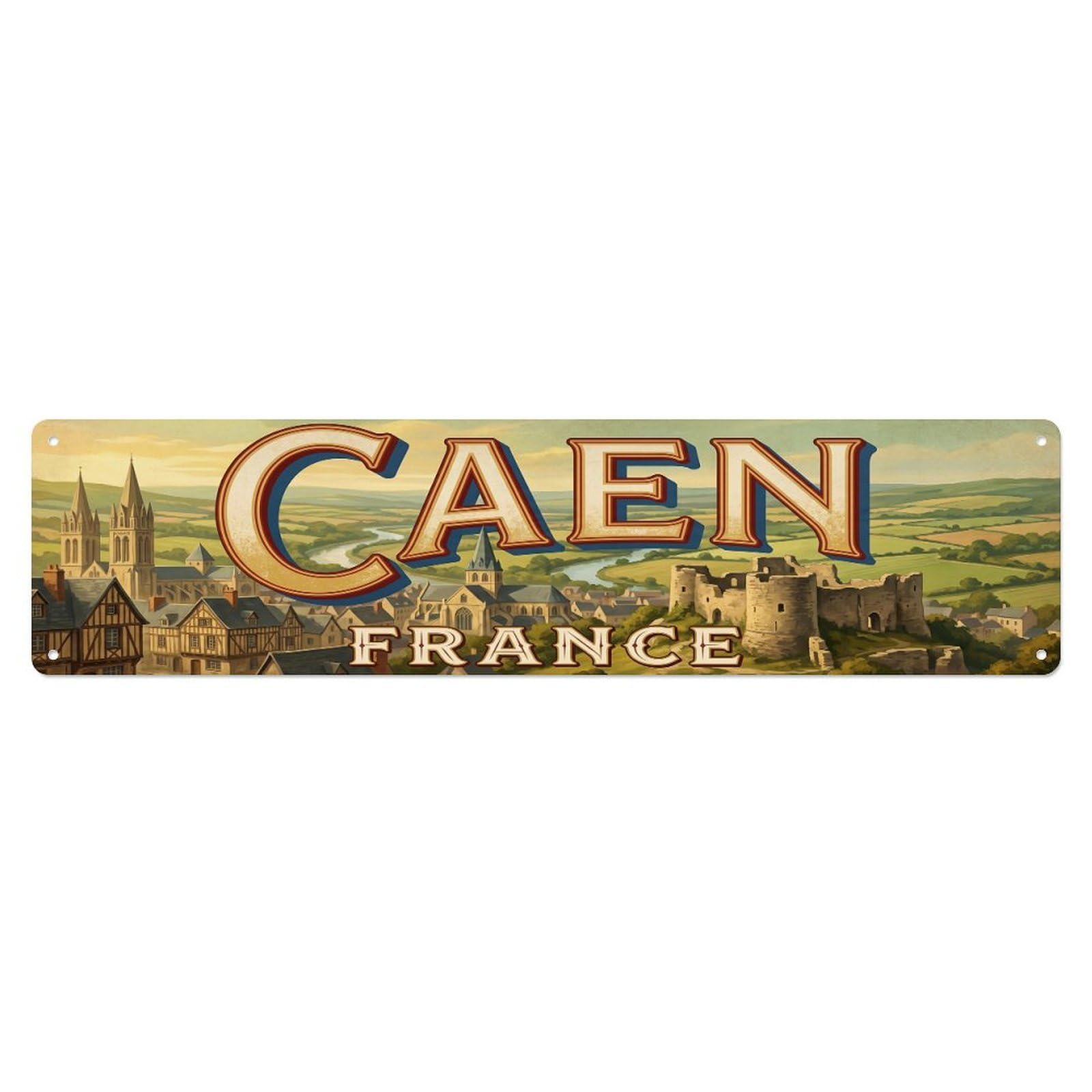 Vintage Travel France Caen Metal Tin Sign