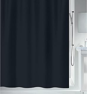 Spirella 10.18124-Cortina de Ducha, Impermeable, Suave y Sedoso al Tacto, Secado rápido, Color Negro, poliéster