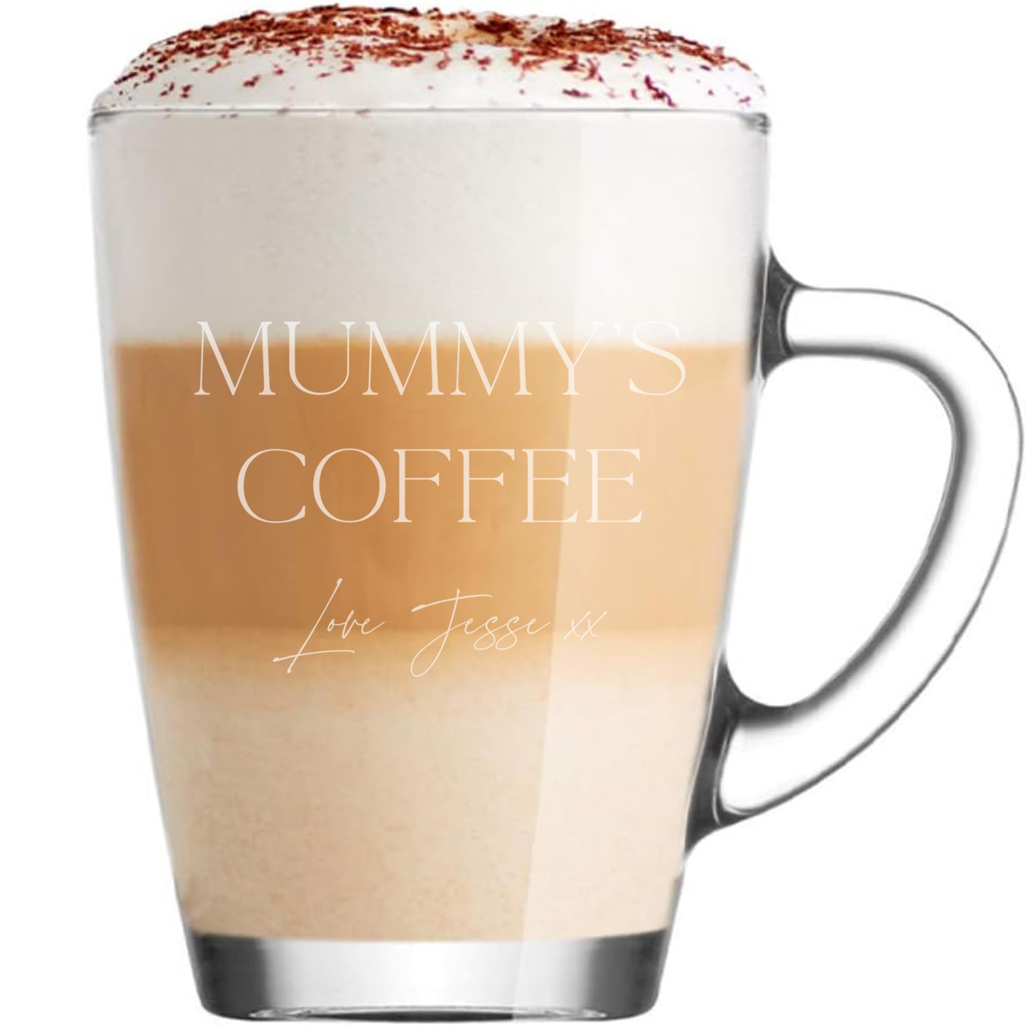 ukgiftstoreonline Personalised Glass Tea Cup, Coffee Cup, Hot Chocolate Mug, Gift for Birthday, Mother's Day, Christmas